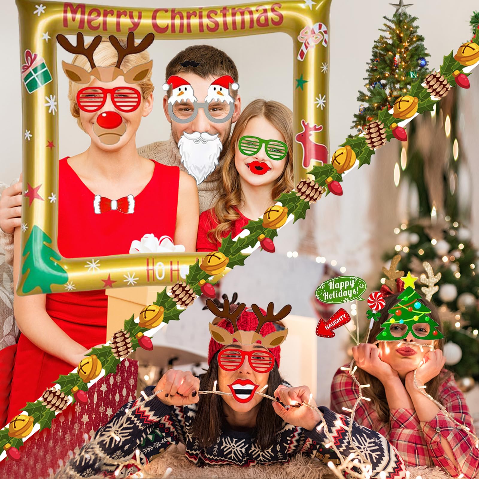 Cadre Photobooth Kit Photo Booth Noël 32 Pièces - Accessoires Photomaton Amusants Pour Fêtes Familiales Photobooth Noel