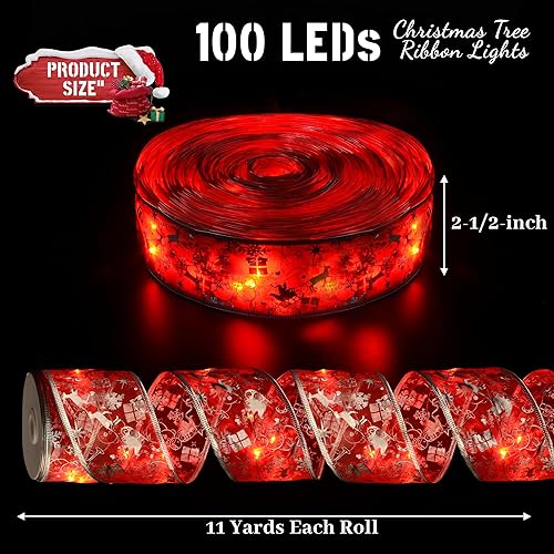 Miniatura 10 de Decoraciones de Navidad, 2.5 pulgadas x 33 pies, 100 luces LED para árbol de Navidad con control remoto, funciona con pilas y alimentado por USB, 8