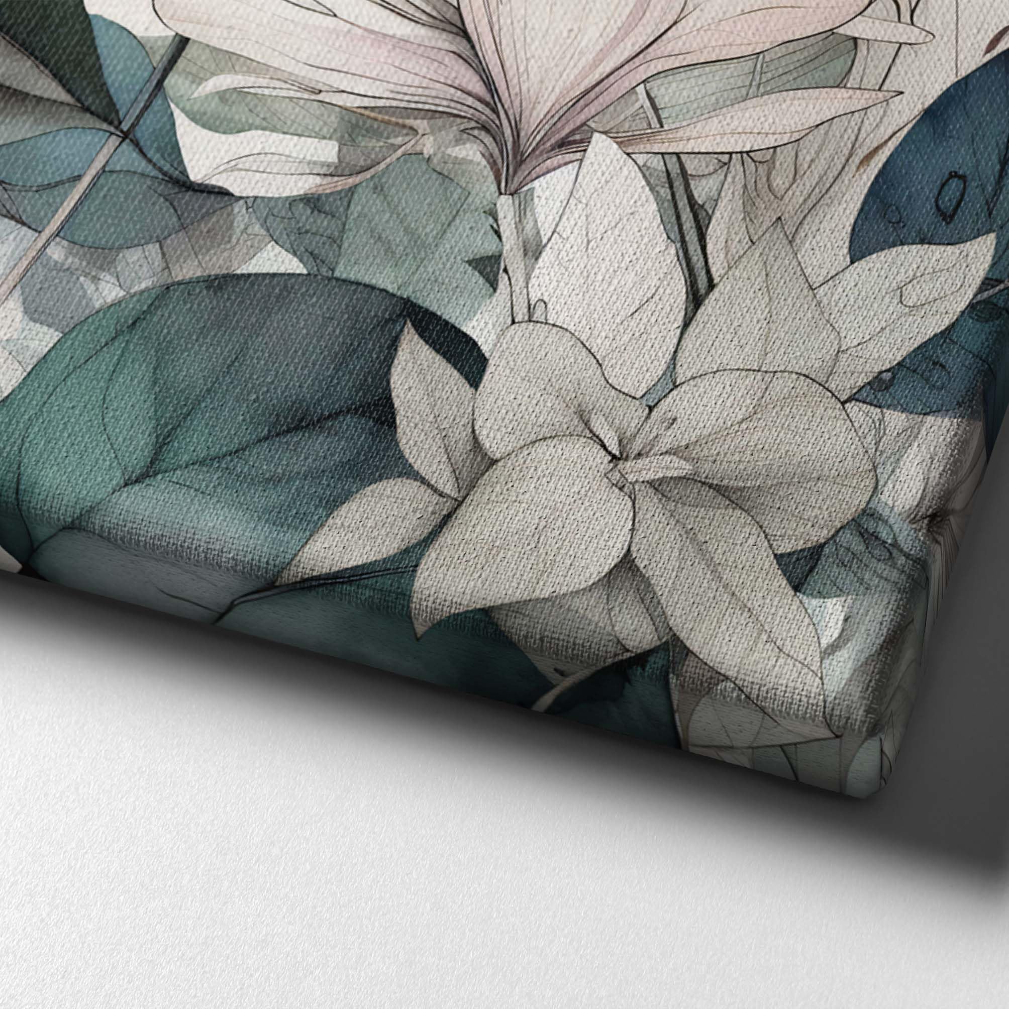 Spiffing Prints Whispering Botanicals No.4 – Impression botanique avec feuilles vertes et fleurs blush – Grand format – Encadré