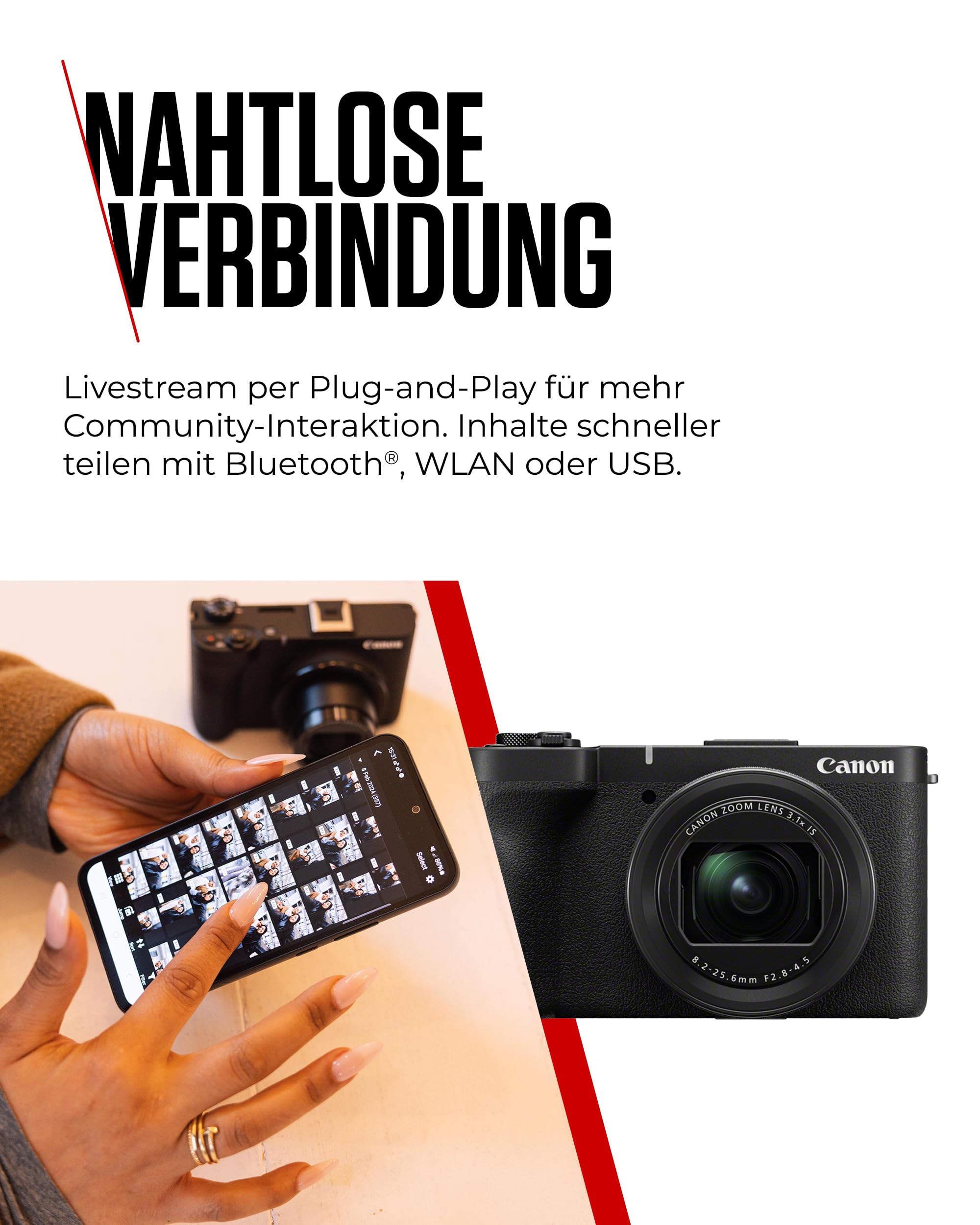 Canon PowerShot V1 Vlog-Kamera Ultraweitwinkel f/2.8-Objektiv Content Creator Vlogging Reisen USB WLAN