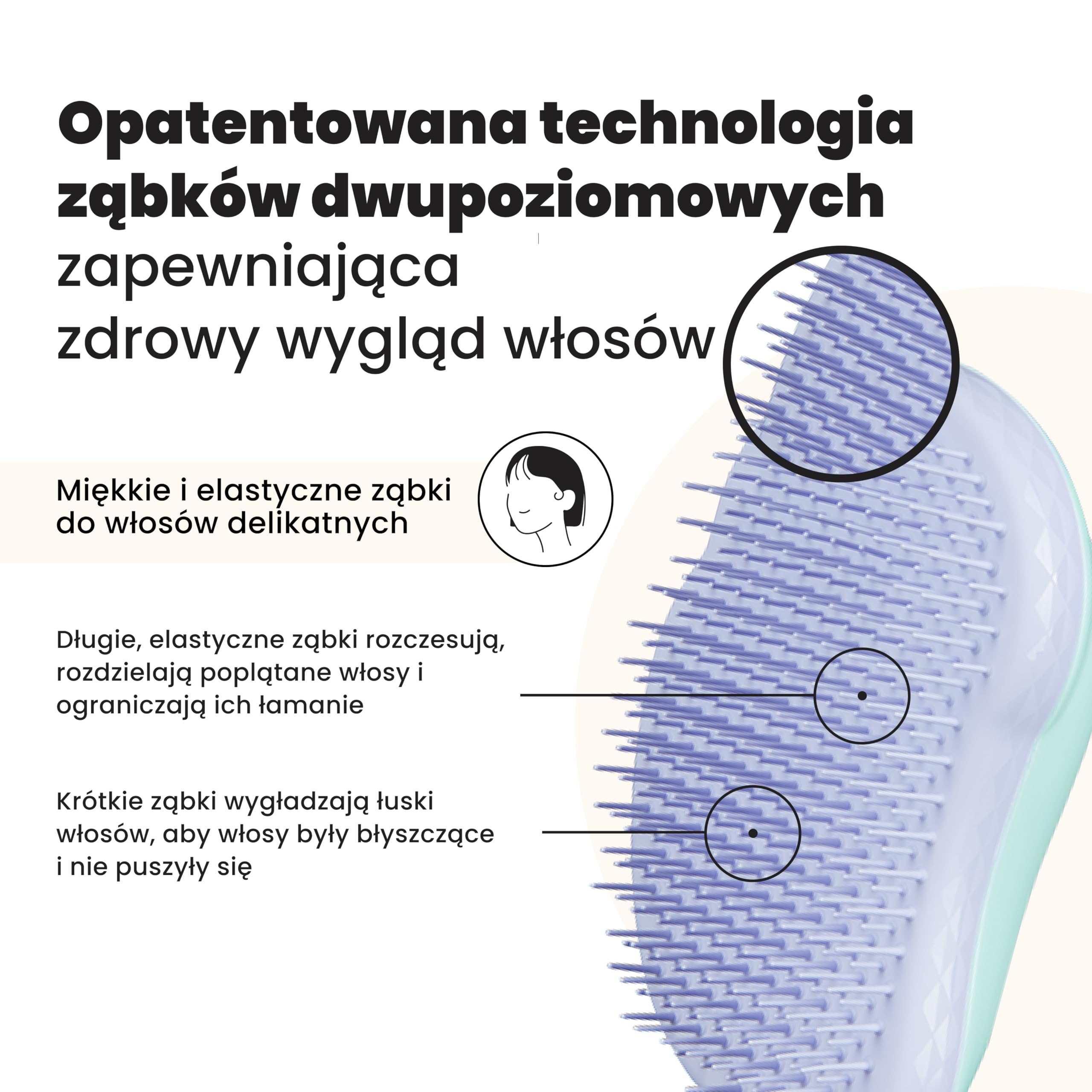Tangle Teezer Fine and Fragile Ultimate, do włosów farbowanych, cienkich i delikatnych - Miękkie, elastyczne ząbki redukują łamanie i ciągnięcie - Łagodna dla delikatnych włosów - Miętowo-fioletowa