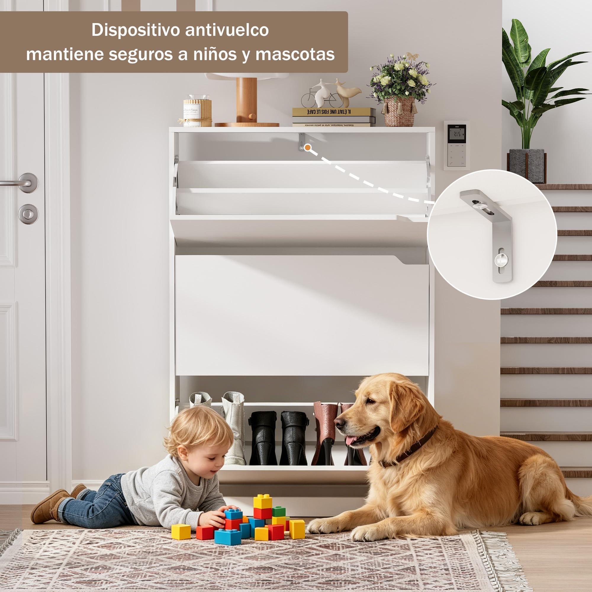 Zapatero 3 Puertas Armarios para Zapatos Estrecho Mueble Zapatero para 24-30 Pares de Zapatos，para Sala de Estar, Pasillo de Entrada, 80x24x118cm Blanco