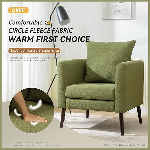 Miniatura 40 de Silla decorativa moderna, sillón tapizado con almohada, sofá individual de tela con asiento de salón y patas de madera, silla decorativa para sala