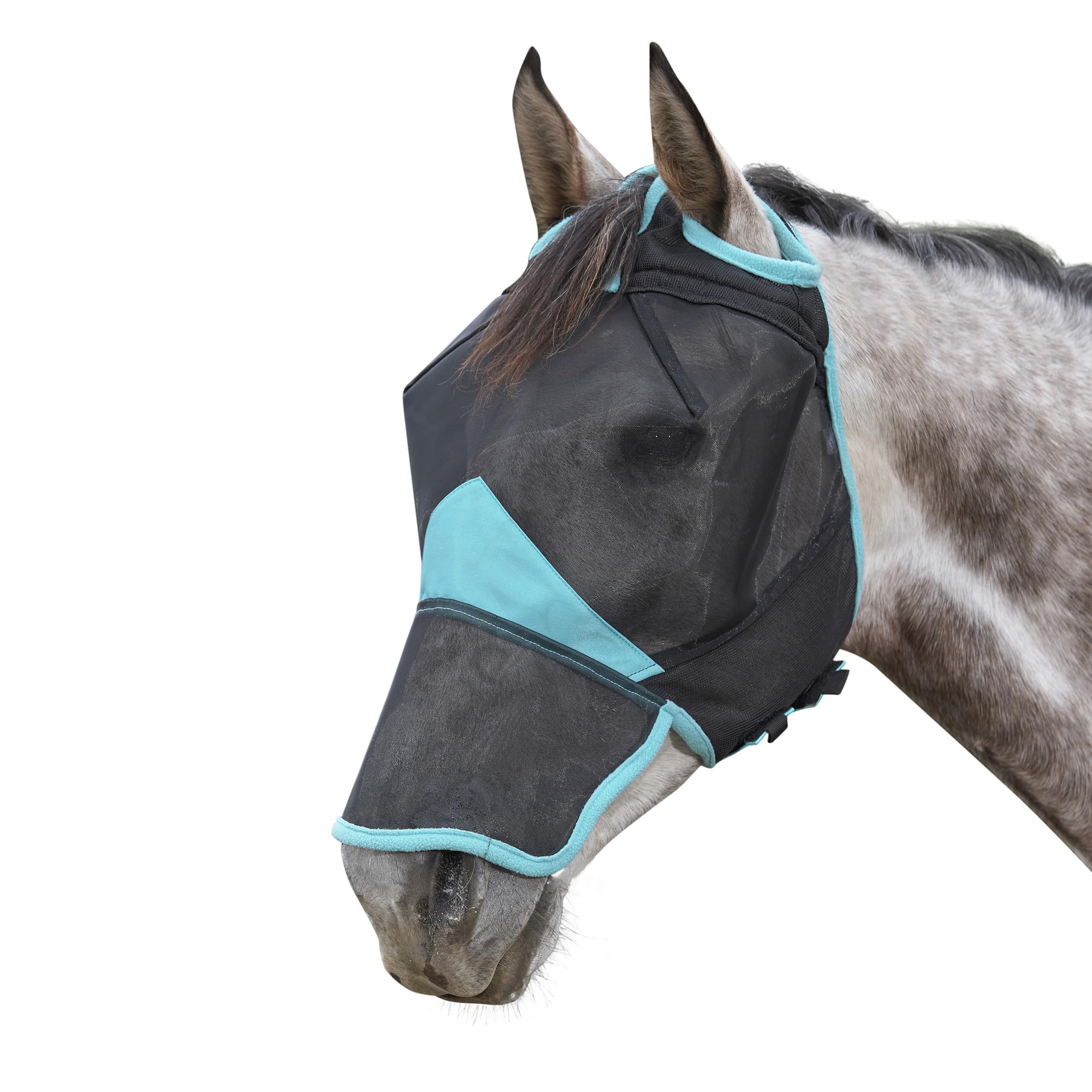 WeatherBeeta ComFiTec Deluxe Fine Mesh Mask with Nose, Black/Turquoise, Pony
