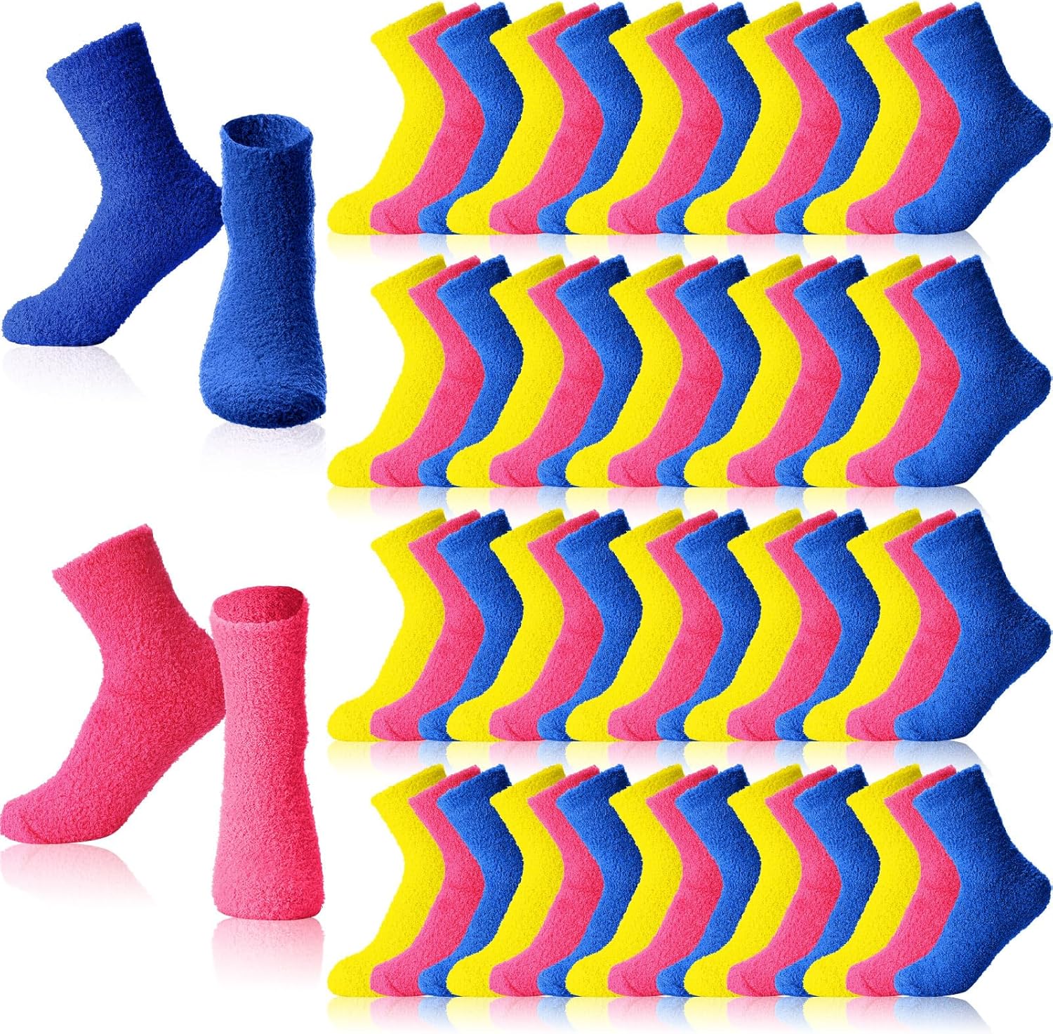 Handepo 60 Pairs Women Fuzzy Socks Bulk Winter Warm Soft Fluffy Crew Sleeping Slipper Socks for Indoor Valentine's Day Gifts