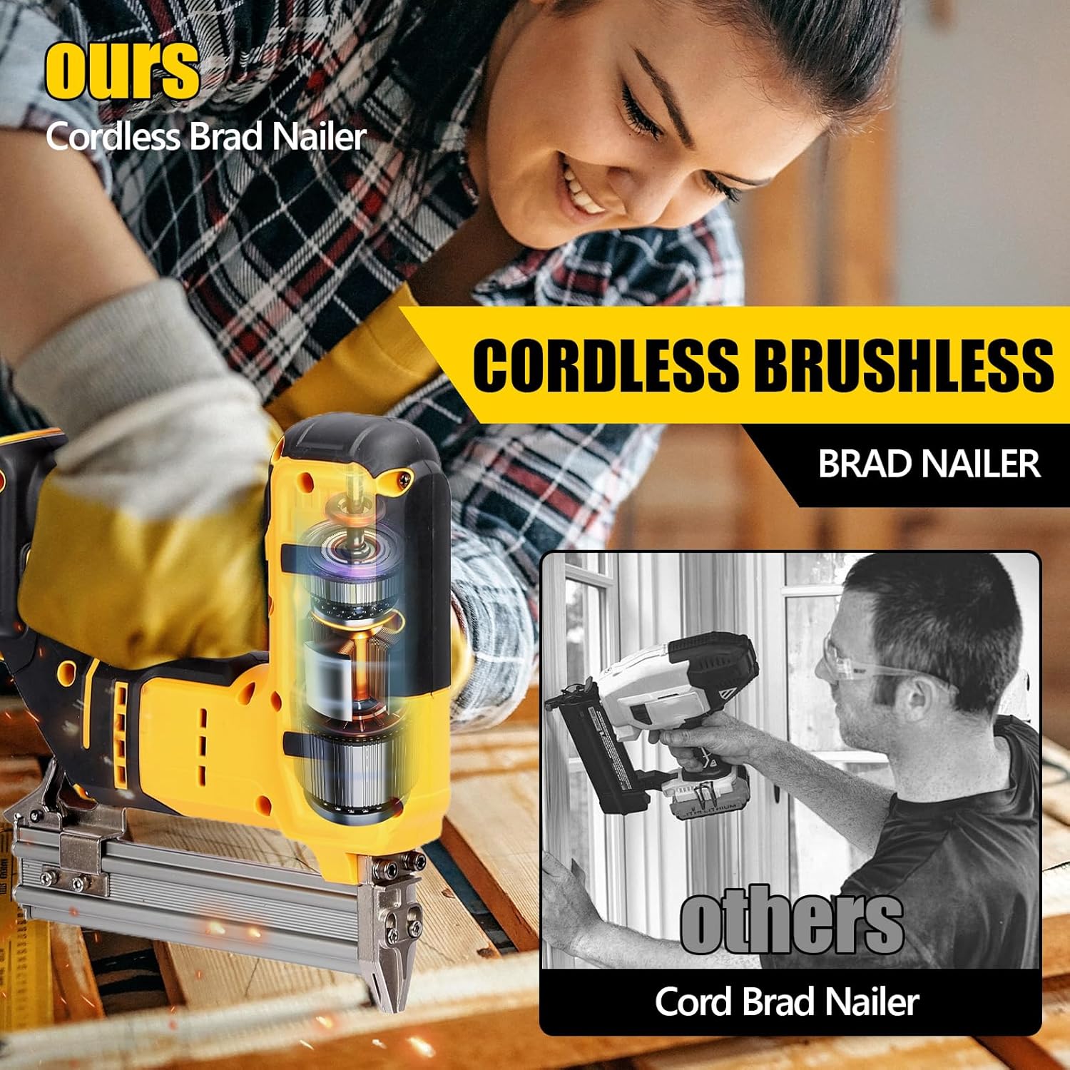 18 Cordless Brad Nailer for 20V MAX Battery, 2 in 1 Electric Nail Gun/Staple Gun Powered with 2000 Nails, for Trim Wood Crafting Home DIY (Not Included Battery)