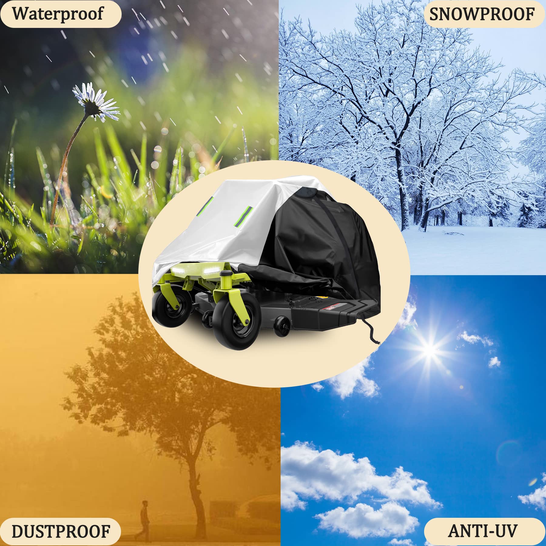 DURCOVER Zero Turn Mower Cover,Waterproof Heavy Duty Oxford Fabric- Riding Lawn Mower Covers Fits Decks up to 50