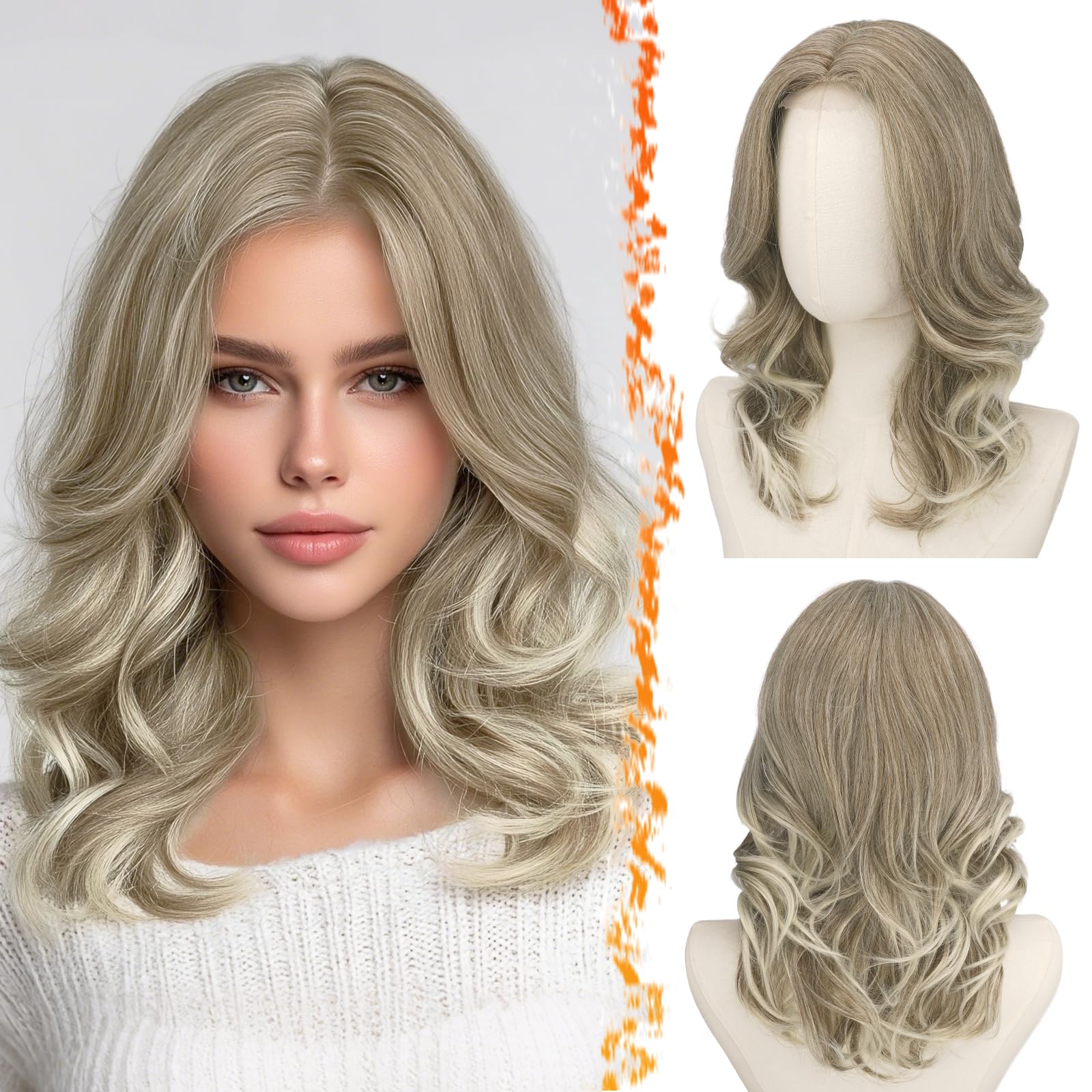BARSDAR Short Wavy Brown Ombre Layered Wig - Shoulder Length Wavy Brown Wigs for Women - Short Loose Wave Textured Layered Wig with Face-Framing Curtain Bangs Soft Synthetic Natural Looking Daily — view 8