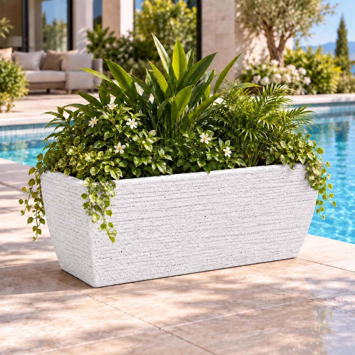 Go Hooked Leios Planter - Marble Rectangular Pot -1