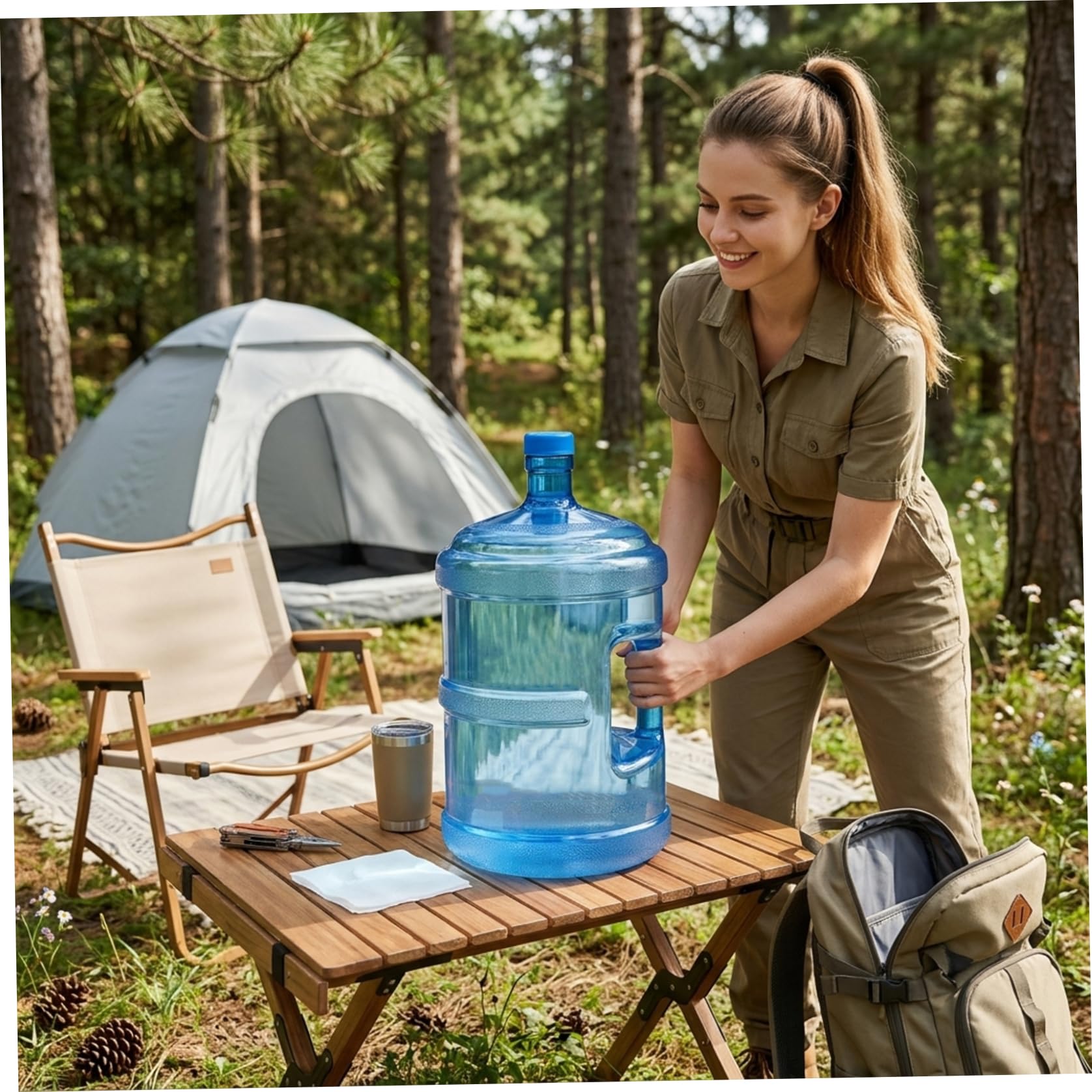 Bouteille d'eau de 5 gallons, récipient d'eau réutilisable avec poignée et bouchon anti-fuite pour la maison et le bureau, carafe de 5 gallons en PC qualité alimentaire - Récipient