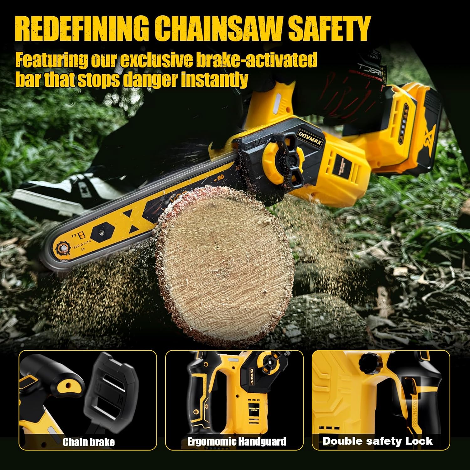 8 inch Chainsaw for Dewalt 20V MAX Battery, 2026 Upgraded Cordless Brushless Pruning Chainsaw with Oiling System & Chain Brake, Battery Powered for Wood Cutting (4.0Ah Battery Included)