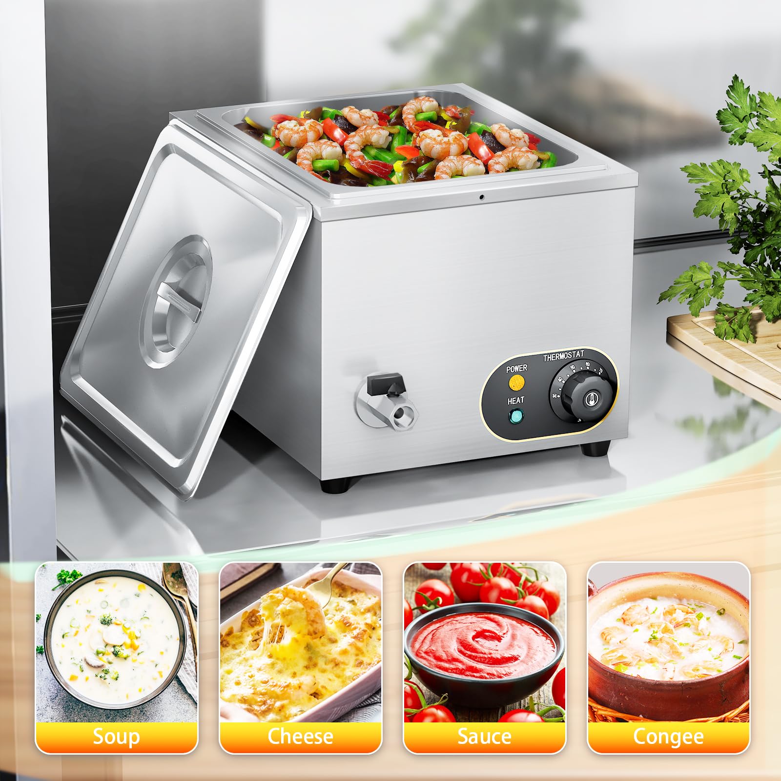 Bain Marie Gastro - Scaldavivande elettrico in acciaio inox con rubinetto di scarico