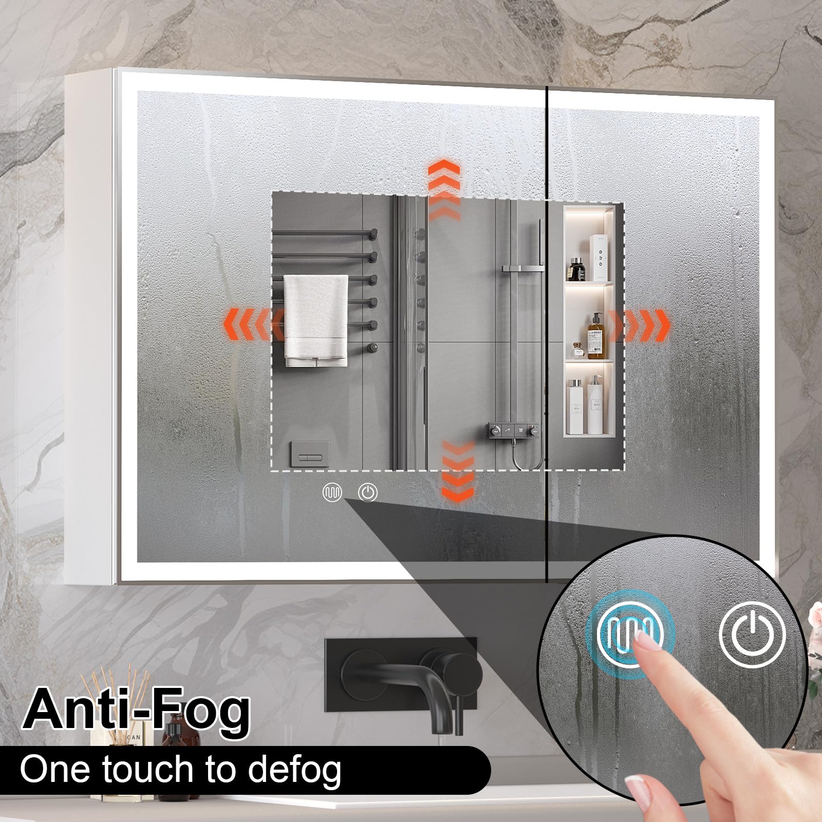 Armoire Miroir Salle De Bain Buildonely Avec LED - 80x70cm, Contrôle Tactile, Anti-Buée