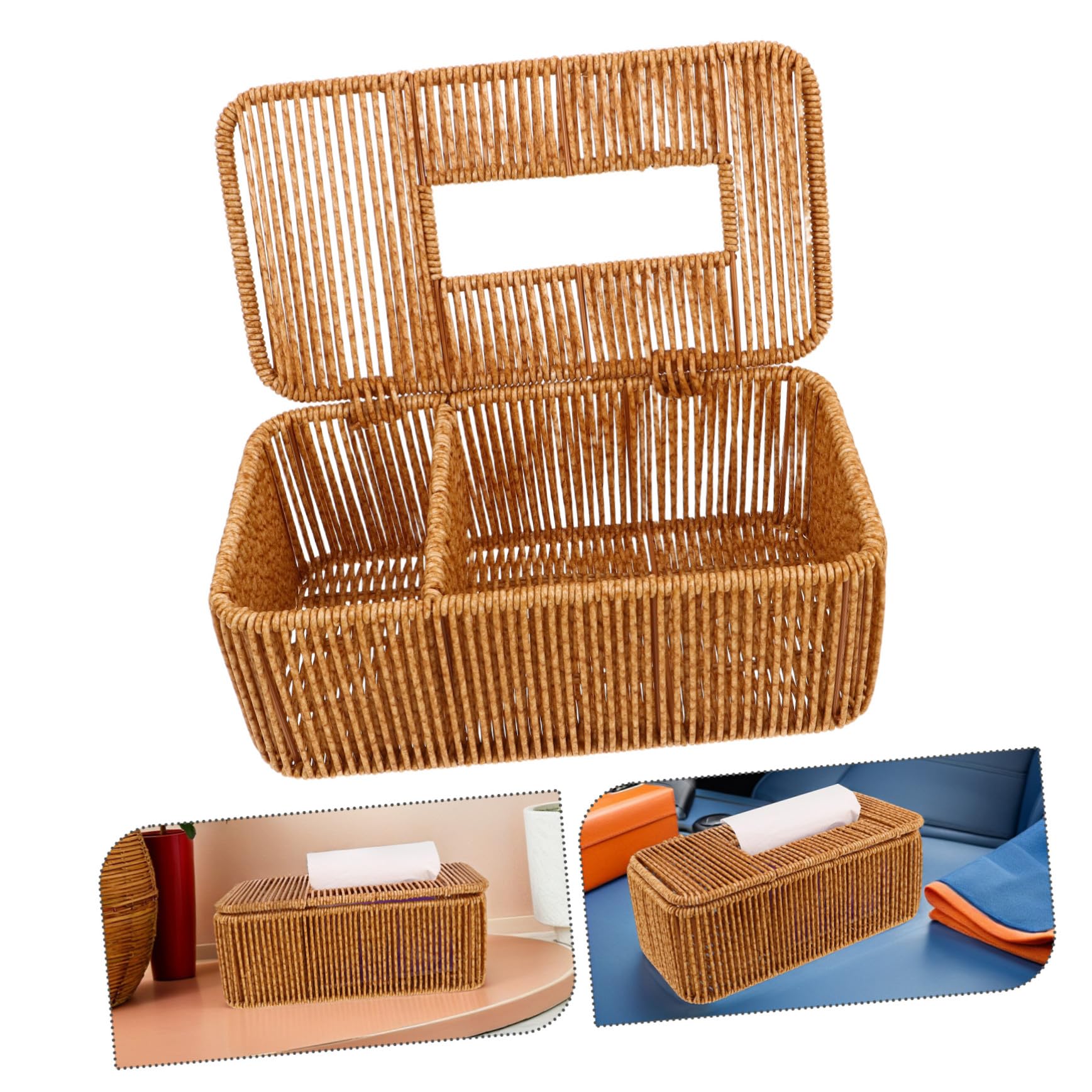ABOOFAN 4 Piezas Caja de tejido de ratán japonés para cajas de tejido soporte para pañuelos decorativo organizador de pañuelos faciales portavasos plastico Chocolate