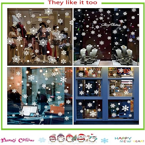 Miniatura 5 de Copo de nieve para ventanas de vidrio, aerosol de nieve, 321 unidades de calcomanías de ventana de Navidad, decoración de 9 hojas de decoración de