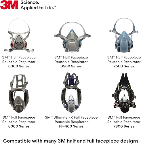 Miniatura 5 de 3M Cartucho/filtro respirador P100 60926, 1 par, NIOSH, ayuda a proteger contra vapores orgánicos, gases ácidos, amoniaco metilamina, formaldehído y