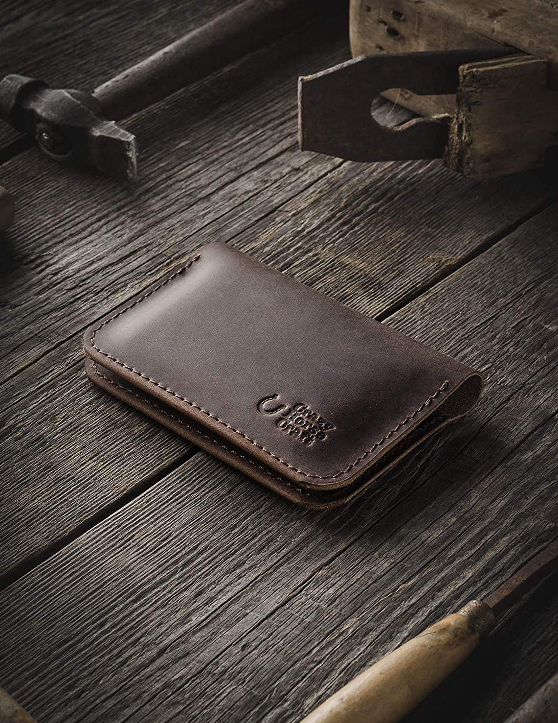 Crazy Horse Craft Kartenetui Leder Herren Damen, Slim Kartenhalter Wallet | Schlankes Portemonnaie aus echtem Rindsleder für viele Karten; flach und leicht, handgefertigt in Europa, Geschenkidee