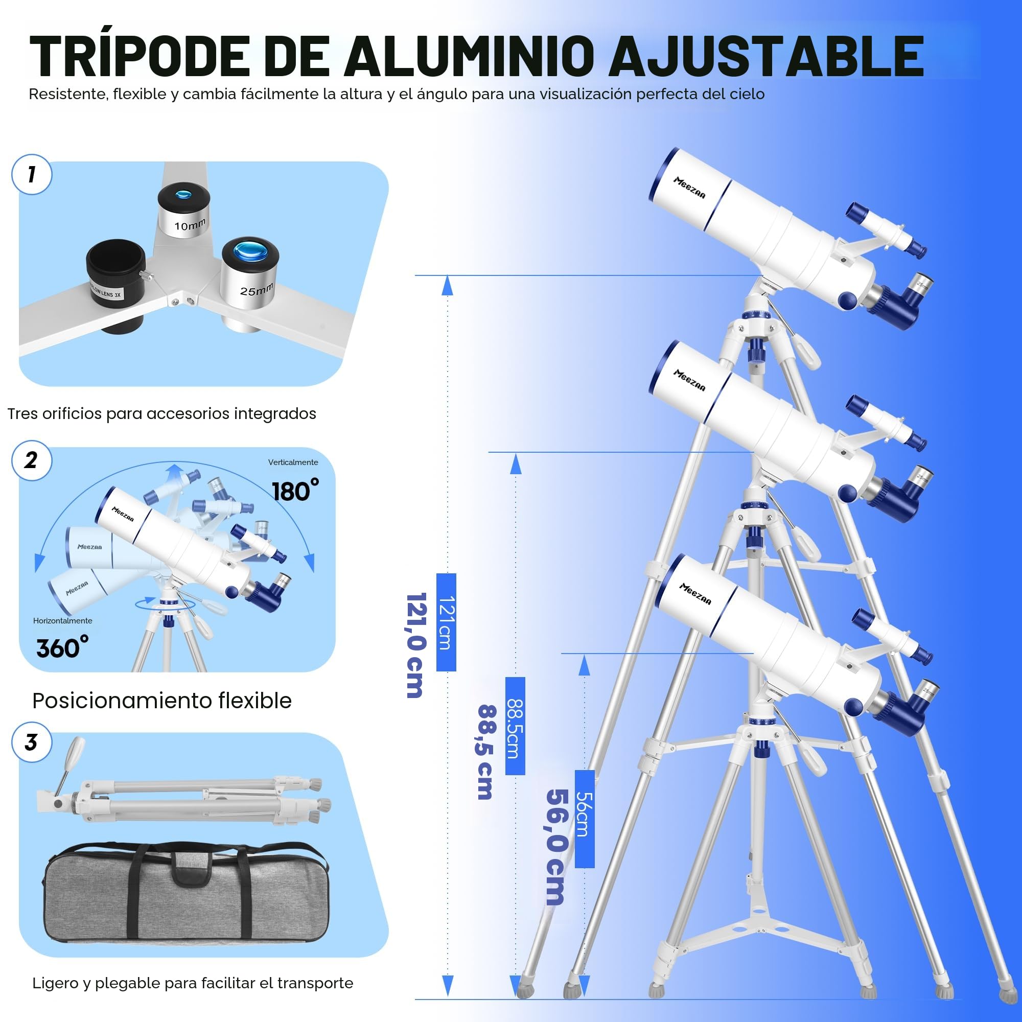MEEZAA Telescopio, Telescopio Astronómico Adultos Profesional, 90/550mm Telescopios Refractor Portátil para Niños y Principiantes con Trípode, Filtro Lunar, Adaptador de Teléfono y Bolsa de Transporte