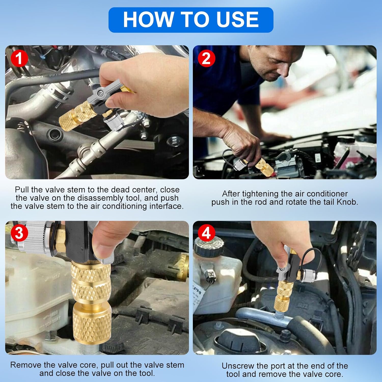 HVAC Valve Core Removal Tool, Valve Core Remover Installer Tool, 1/4" Mega Flow Vacuum-Rated Valve Core Removal Tool and 5/16’’ Conversion Adapter for R22 R410A R134A