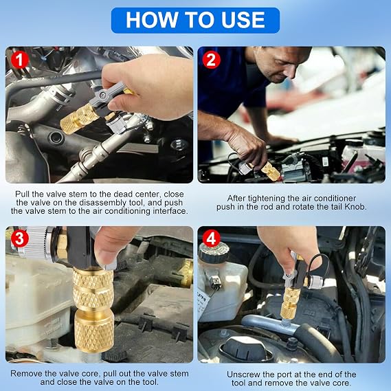 HVAC Valve Core Removal Tool, Valve Core Remover Installer Tool, 1/4 Mega Flow Vacuum-Rated Valve Core Removal Tool and 5/16’’ Conversion Adapter for R22 R410A R134A