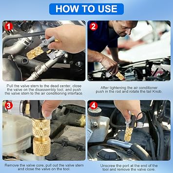 HVAC Valve Core Removal Tool, Valve Core Remover Installer Tool, 1/4 Mega Flow Vacuum-Rated Valve Core Removal Tool and 5/16’’ Conversion Adapter for R22 R410A R134A