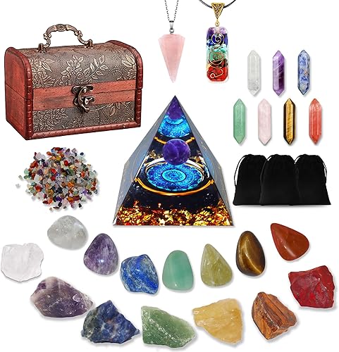 Juego de 29 cristales curativos, kit de piedras curativas de cristal con 7 chakras crudos y 7 piedras caídas, 7 piedras de chakra en forma de bala,