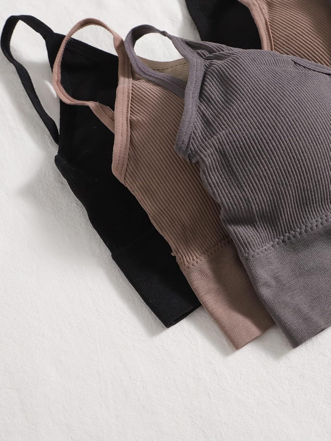 OYOANGLE Women's 3 Pack Ribbed Knit Bras Criss Cross Padded Seamless Wireless Bralettes - Image 3