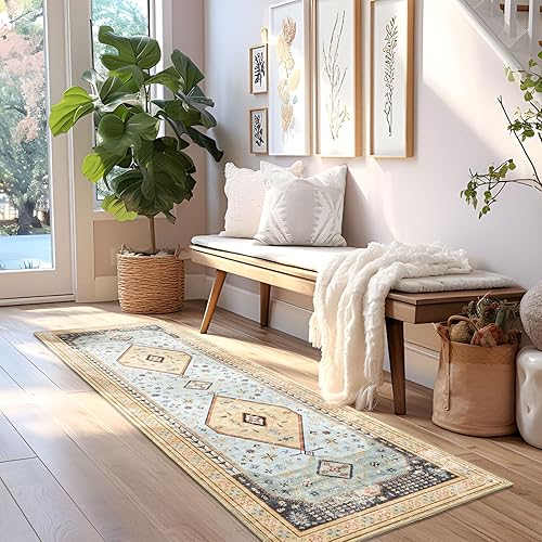 Miniatura 2 de MUJOO Alfombra lavable para pasillos, antideslizante, larga, para cocina, baño, dormitorio, mesita de noche, cuarto de servicio, alfombra bohemia