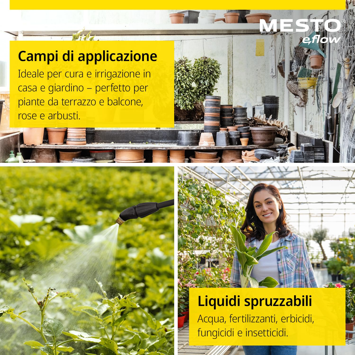 MESTO e.FLORI COMPACT Spruzzatore elettrico 3 L | Spruzzatore a pressione | Nebulizzatore a batteria 1,4 bar | Pompa irroratrice a batteria da giardino per acqua, fertilizzanti, diserbo | Giardinaggio