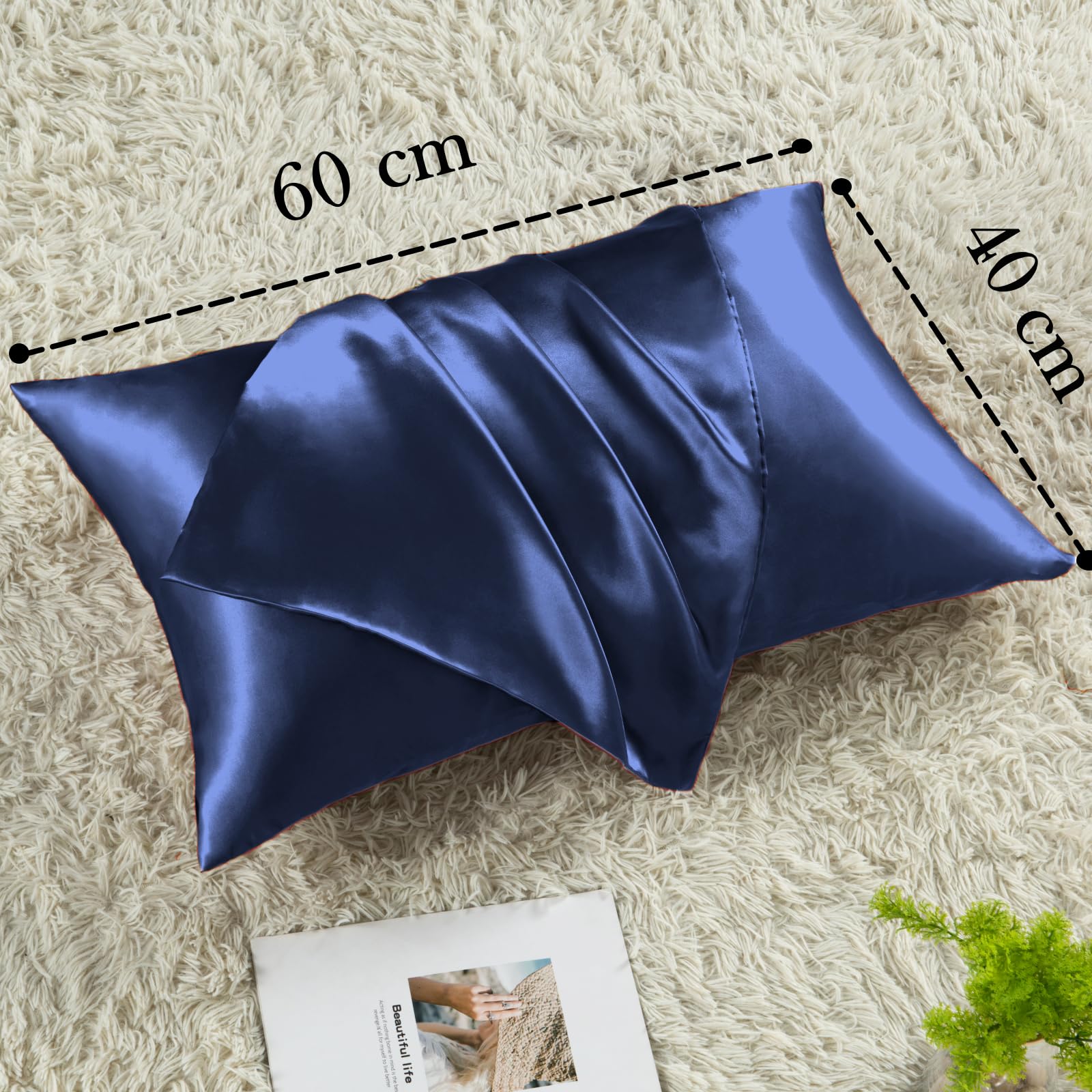 Vielit 2 Pack Satin Pillowcase for Hair and Skin,Soft as Silk Pillowcases for Hair and Skin,Easier Care than Silk Pillow Case Navy Pillowcases for 40x60cm Pillow Envelope & 2 Scrunchies - Image 4