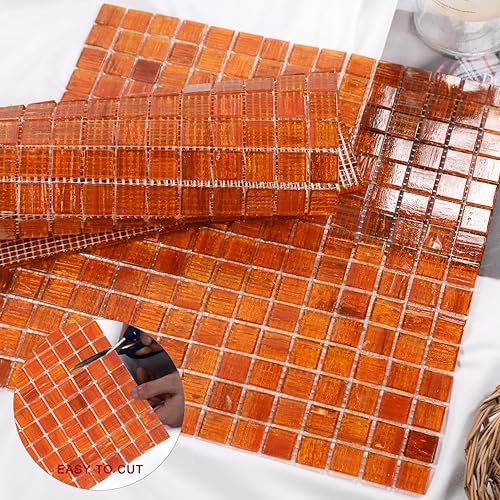 Miniatura 5 de smafusion Azulejo de mosaico naranja de 11.5 pies cuadrados para baño, cocina, azulejos de piscina de vidrio, piscina, ducha, pared de acento, al