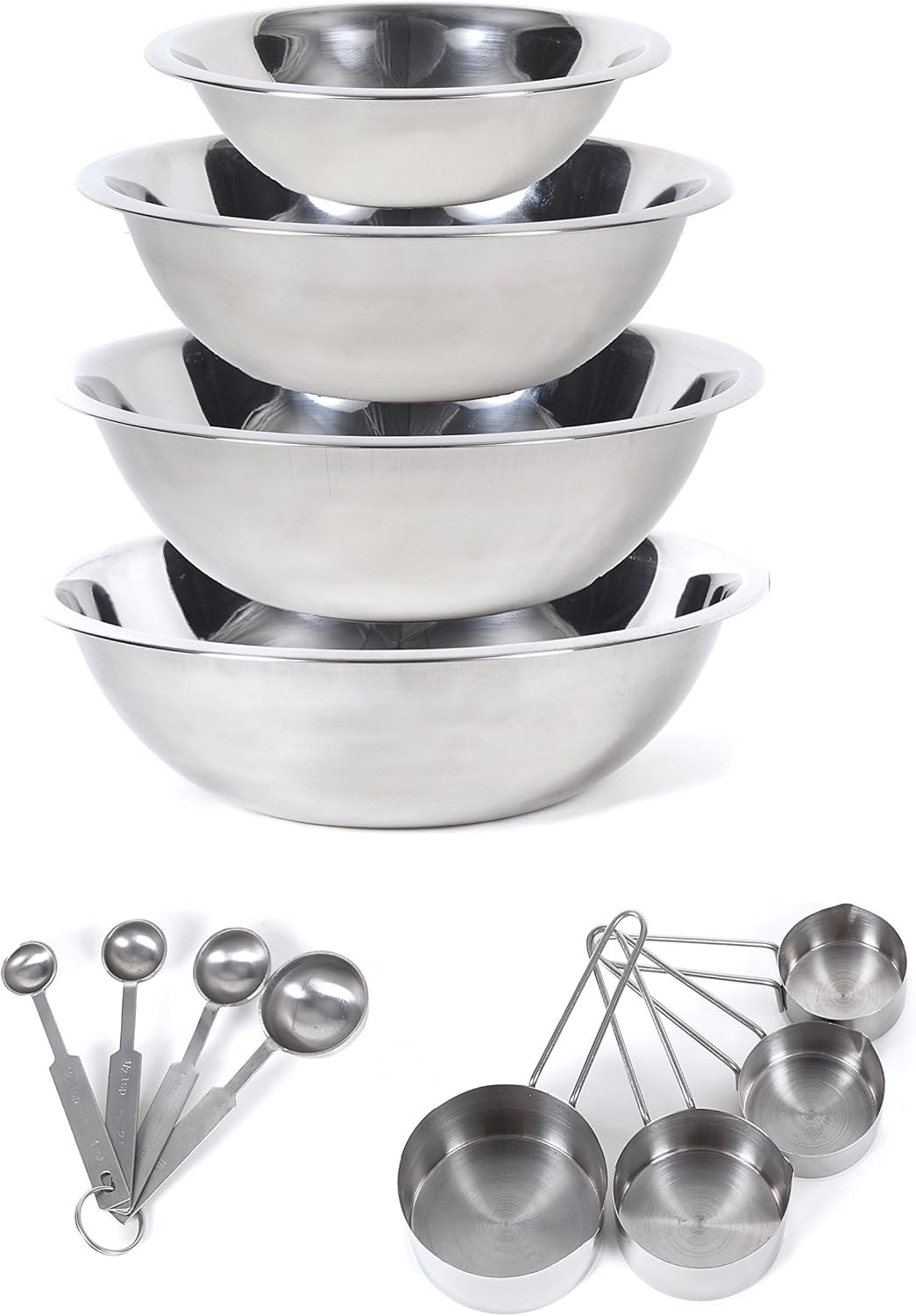 CucinaPrime Stainless Steel Mixing Set Mixing Bowls (1.5, 3, 4, and 5 Quart) Measuring Cups and Measuring Spoons