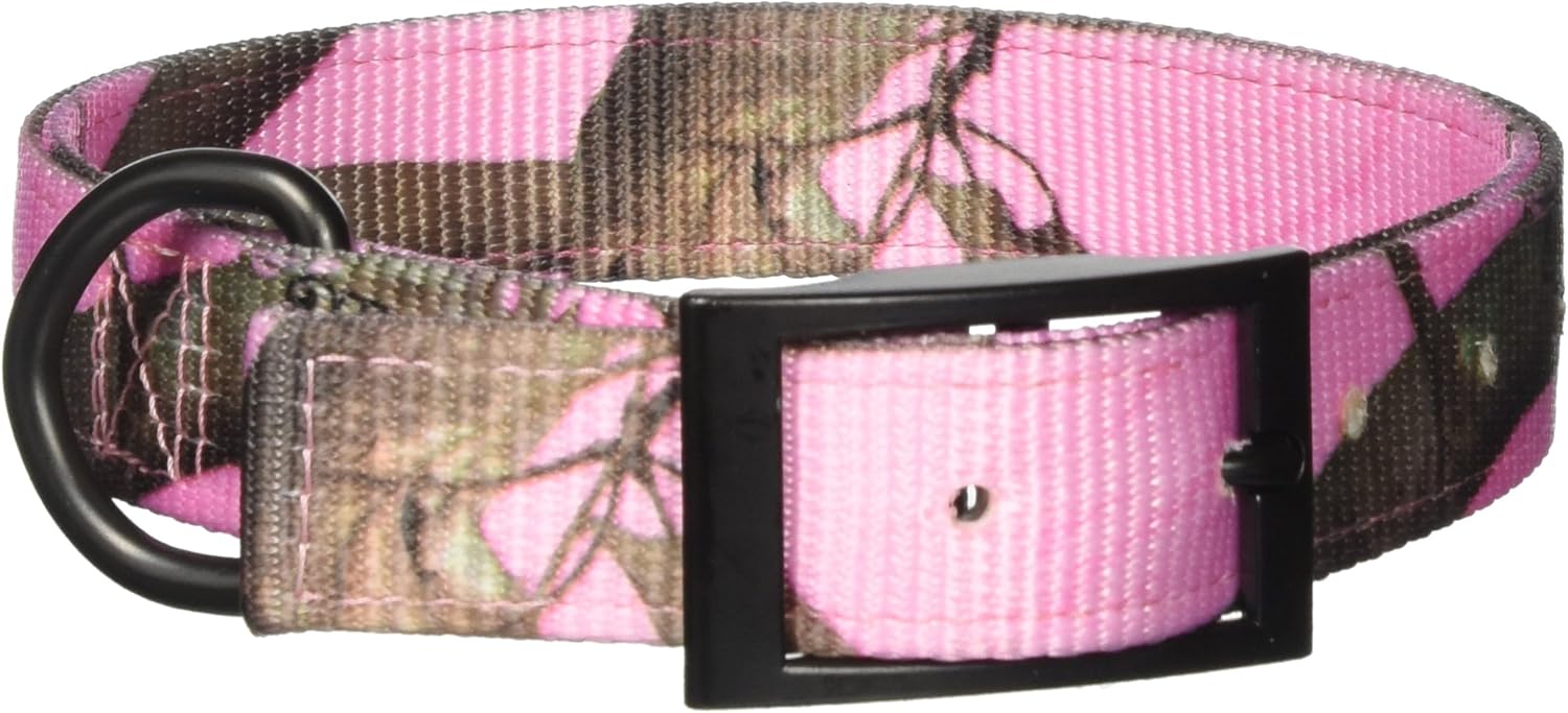 Realtree APC Pink Camo Dog Collar – 1" Wide Regular Buckle, Fits 14"- 18" Neck Sizes, 21" Overall Length, Heavy Duty Nylon, Black Hardware, Made in USA