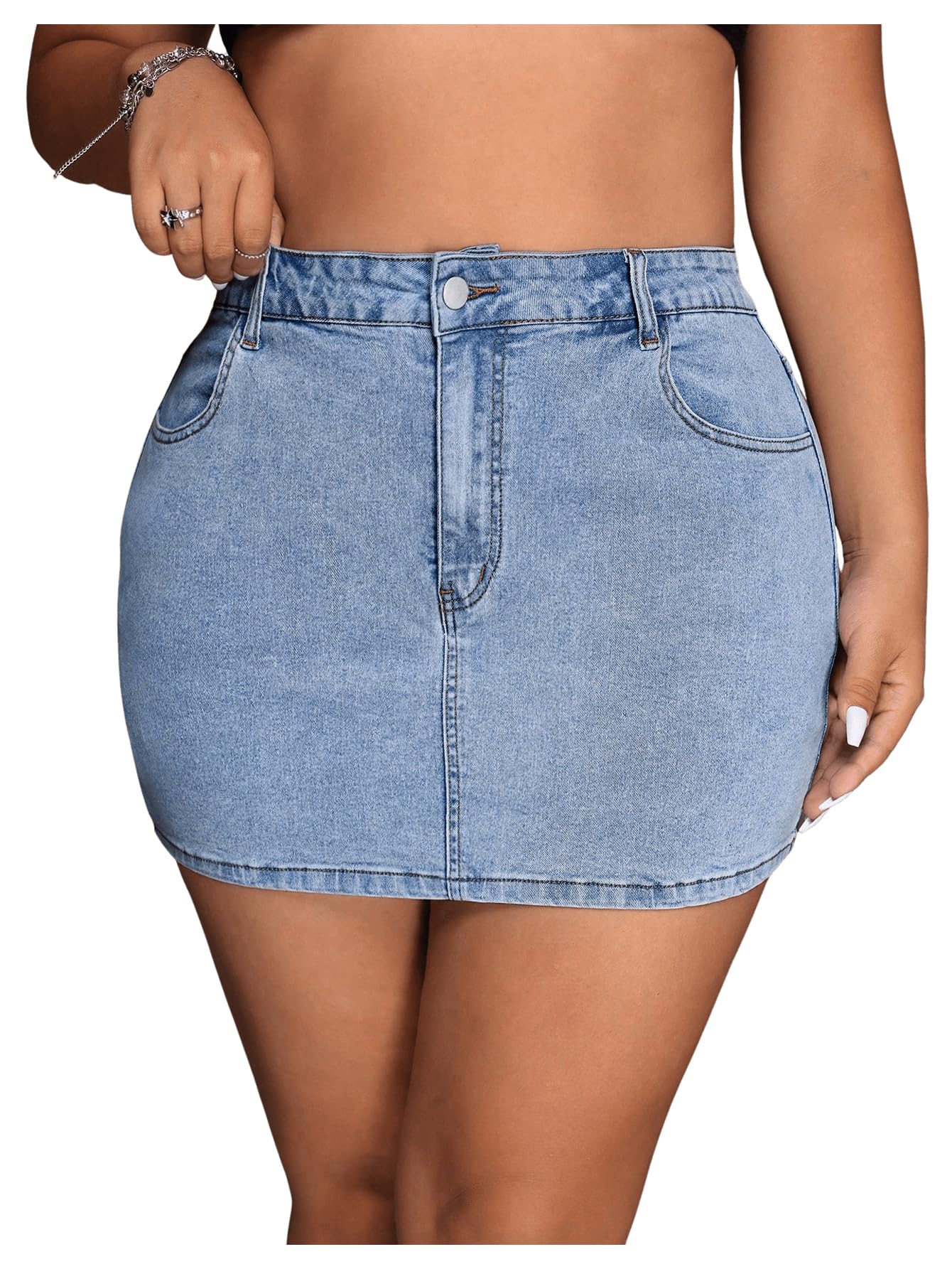 Floerns Minigonna da donna a vita alta in denim taglie forti con tasche