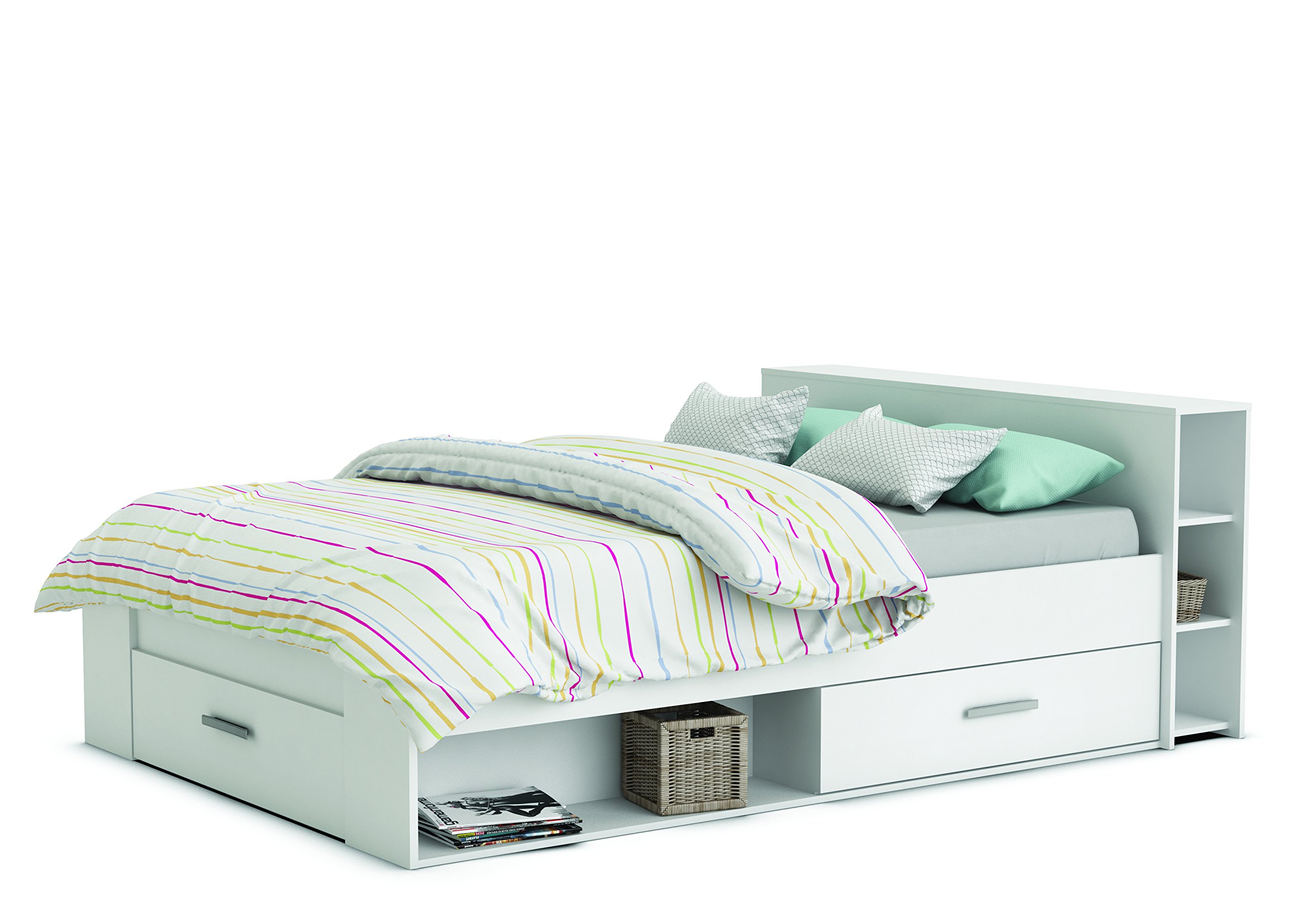 Delamaison Pocket Lit 2 Places avec Rangements, Blanc