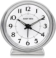 Westclox Baby Ben Alarm Clock - Authentic 1964 Vintage Design, Battery Operated Beep Alarm, White Metal Bezel, Luminous Hands