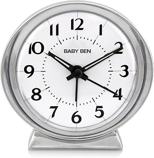 Westclox Baby Ben Alarm Clock - Authentic 1964 Vintage Design, Battery Operated Beep Alarm, White Metal Bezel, Luminous Hands