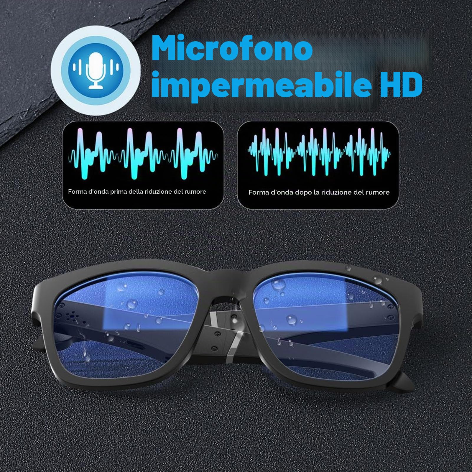 Asixxsix Occhiali intelligenti, occhiali audio Bluetooth con cancellazione del rumore con microfono incorporato, filtro della luce blu, occhiali Bluetooth ricaricabili anti-blocco blu per gli uomini