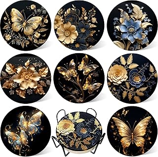 8 Pcs Butterfly Diamond Painting Coasters Kits with Holder,Diamond Art Coasters Set for Drinks Coffee Table, Gem Painting ...