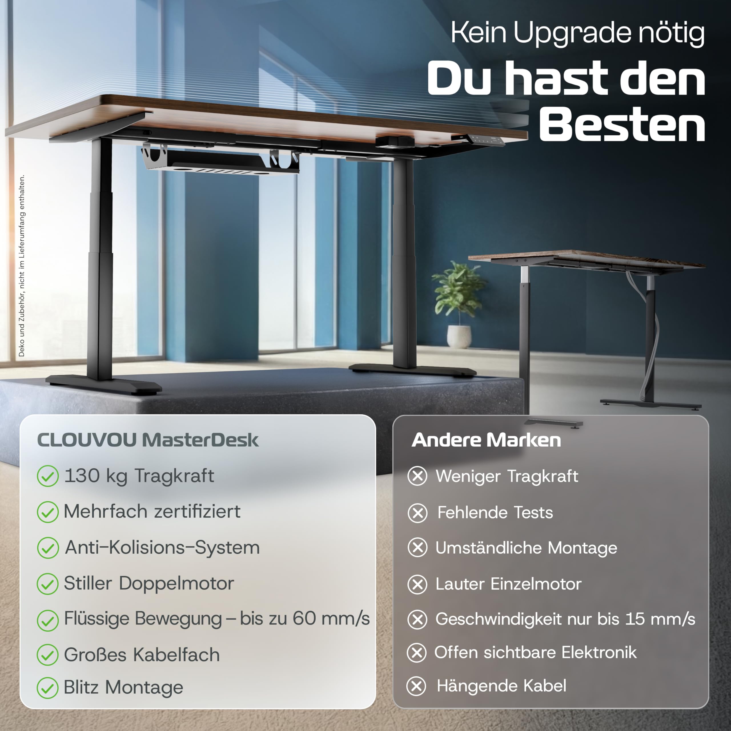 CLOUVOU MasterDesk Höhenverstellbarer Schreibtisch elektrisch 140x70cm [TESTSIEGER] Dual-Motor Schreibtisch höhenverstellbar elektrisch | Elektrischer Schreibtisch mit Memory, 2X USB & Kabelversteck
