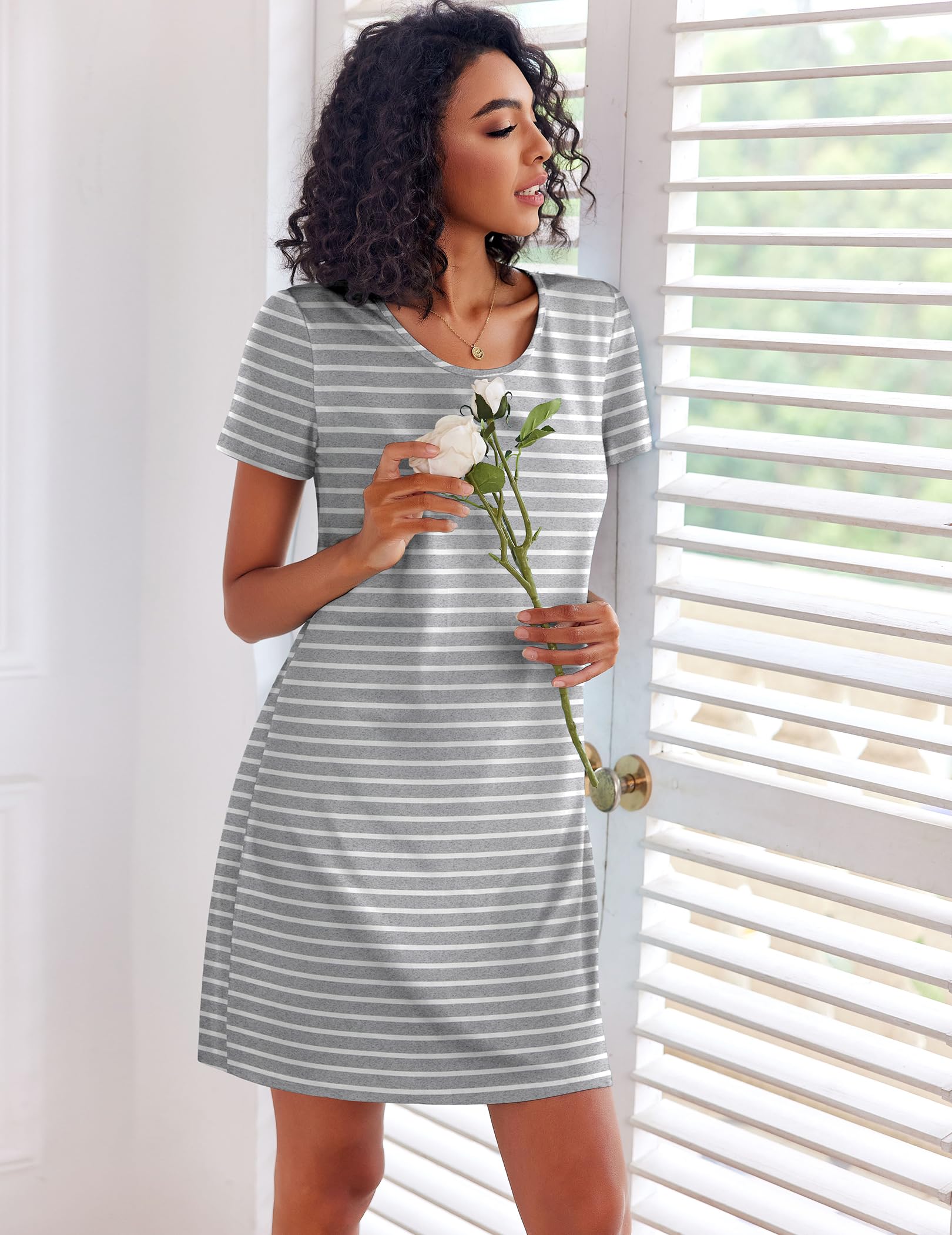 Ekouaer 3 Pack Nightgowns for Women Short Sleeve Sleepshirt Button Down Nightshirt Soft Pajamas Dress Casual Sleepwear