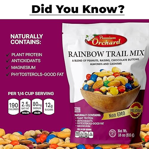 Miniatura 4 de Mezcla de frutos secos arcoíris Trail Mix de Premium Orchard - Paquete de variedad de surtido de frutos secos saludables Maní Pasas Anacardo
