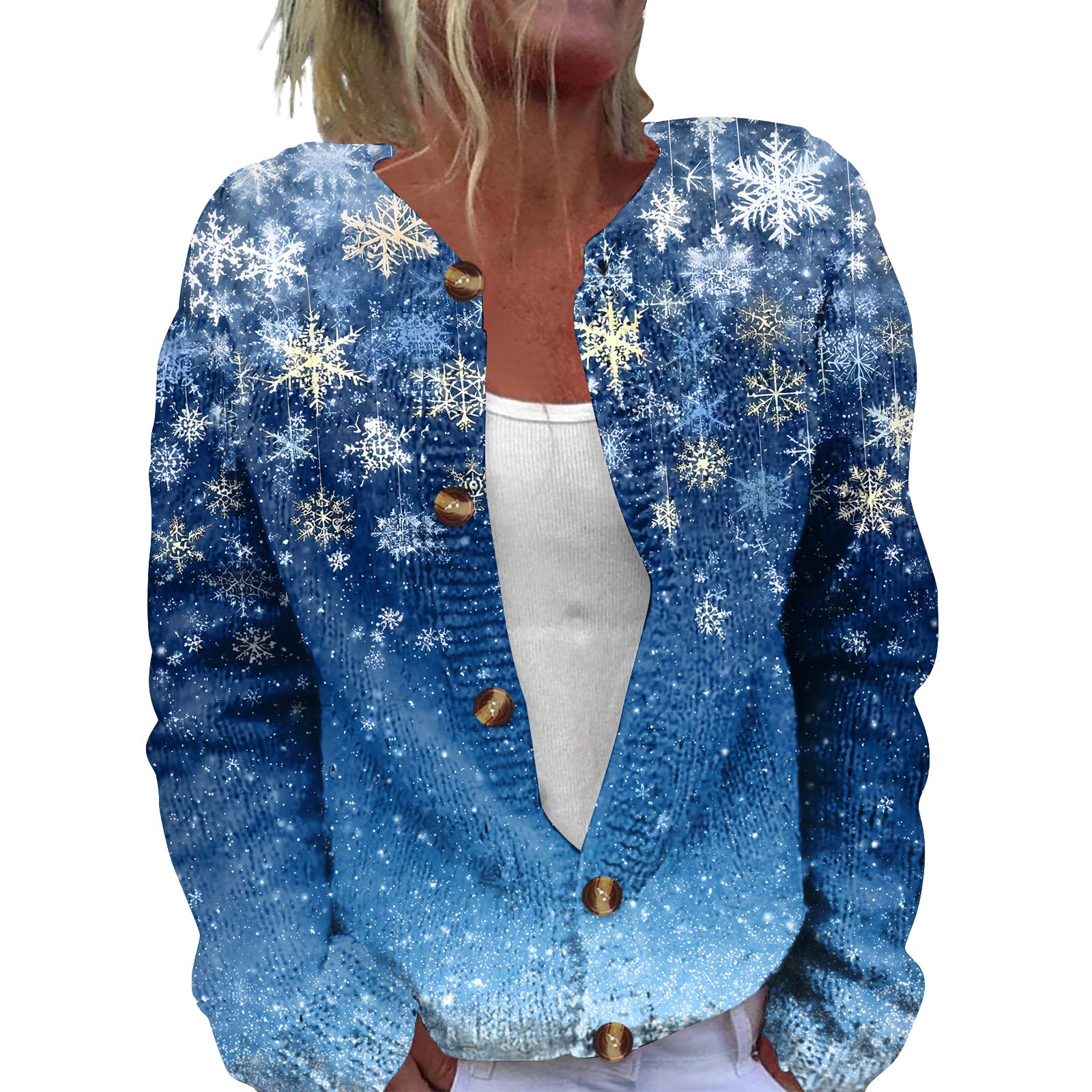 Ugly Christmas Sweaters for Women Reindeer New Years Holiday Open Front Long Sleeve Sweater Cardigan