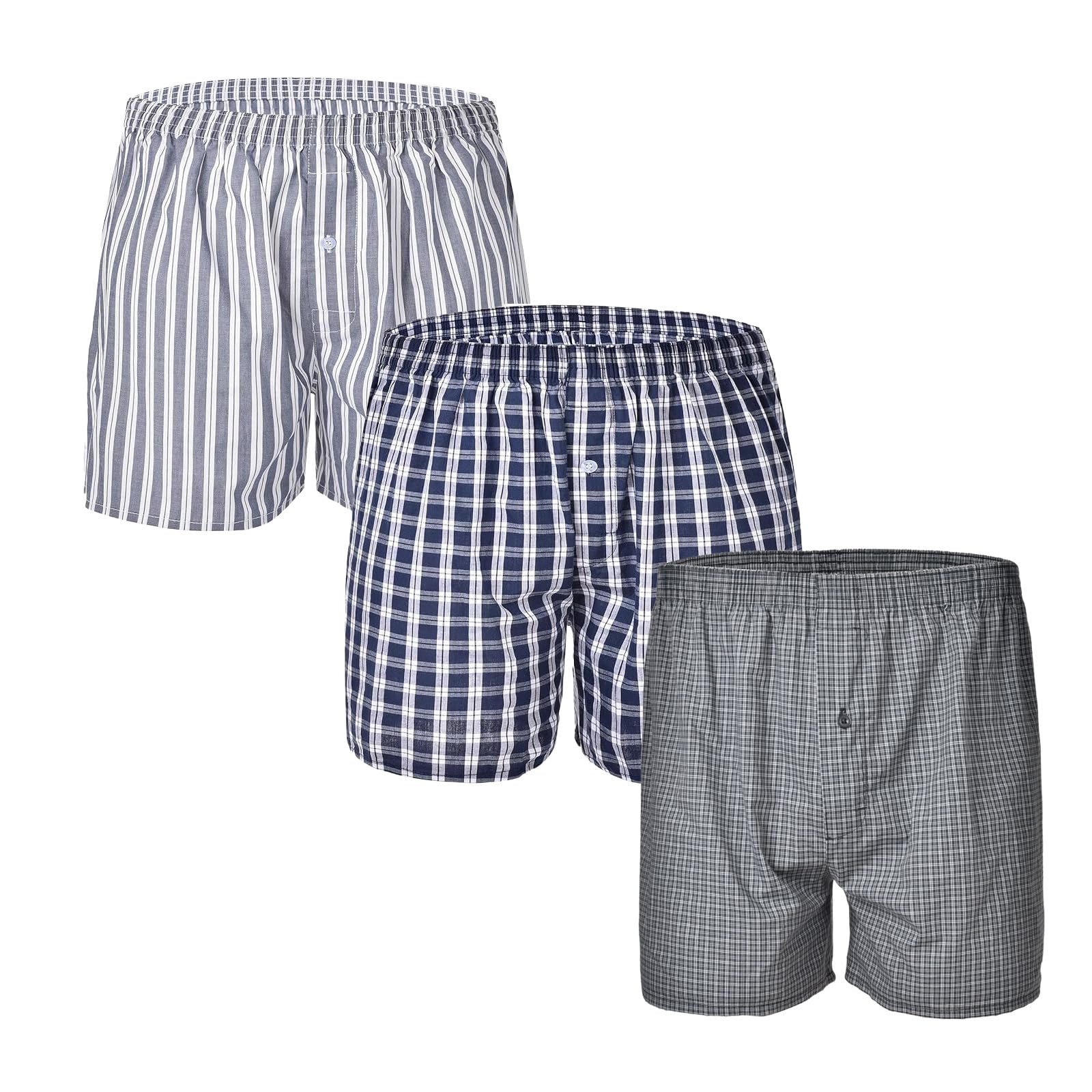 Mens Boxer Shorts for Men 100 Cotton Funny Sleep Short Inseam Woven Pattern Plaid Pajamas Multipacks