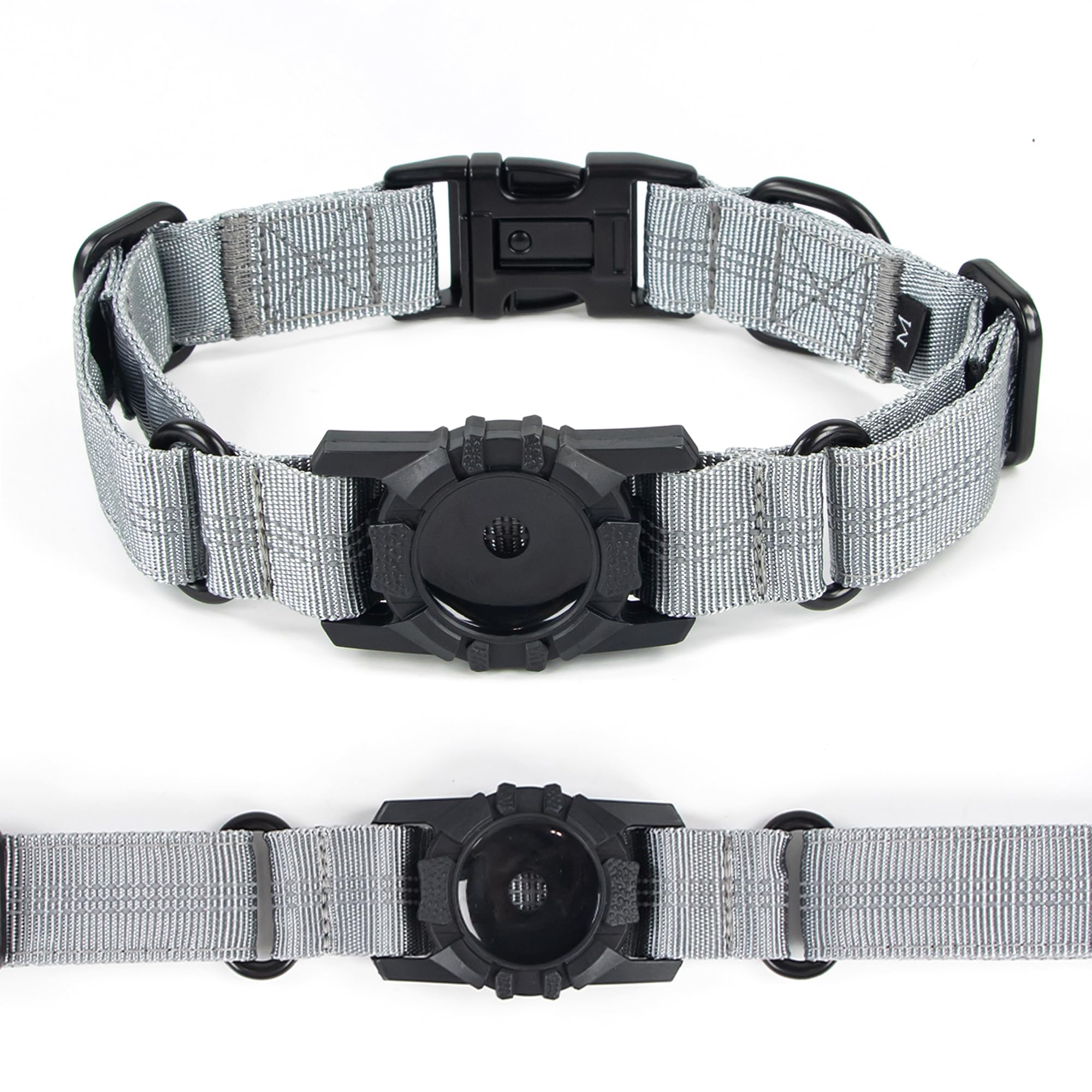 Azpet Superior Trace Dog Collar - for Apple Airtag - Premium Metal Hardware (Silver/Grey, Small)