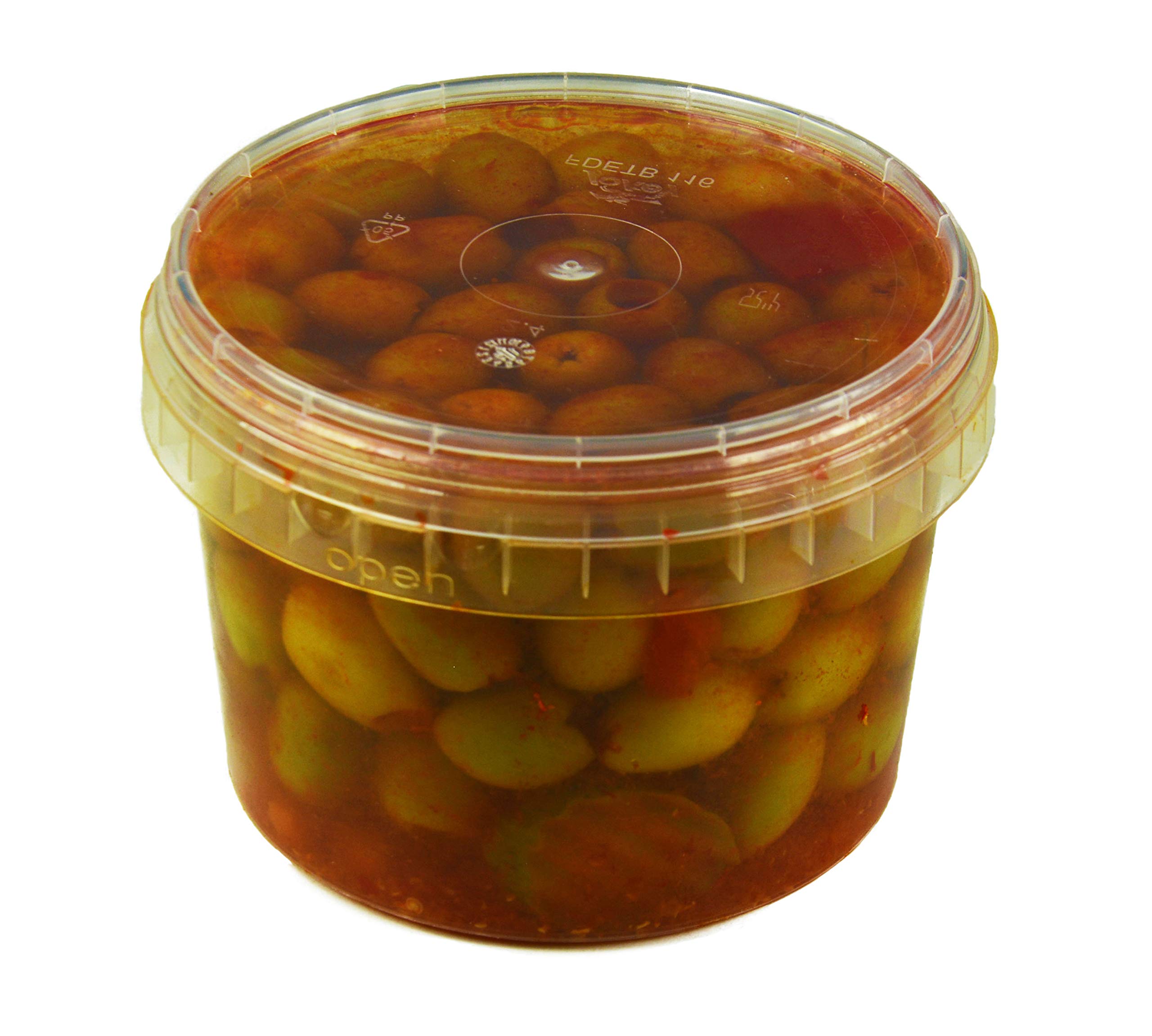 Hymor grüne Oliven pikant entsteint - 10x 380g Behälter - Oliven aus Marokko ohne Kern Marokkanische Olive eingelegt in Lake vegan, glutenfrei, zu Tapas, Salaten, beim Kochen