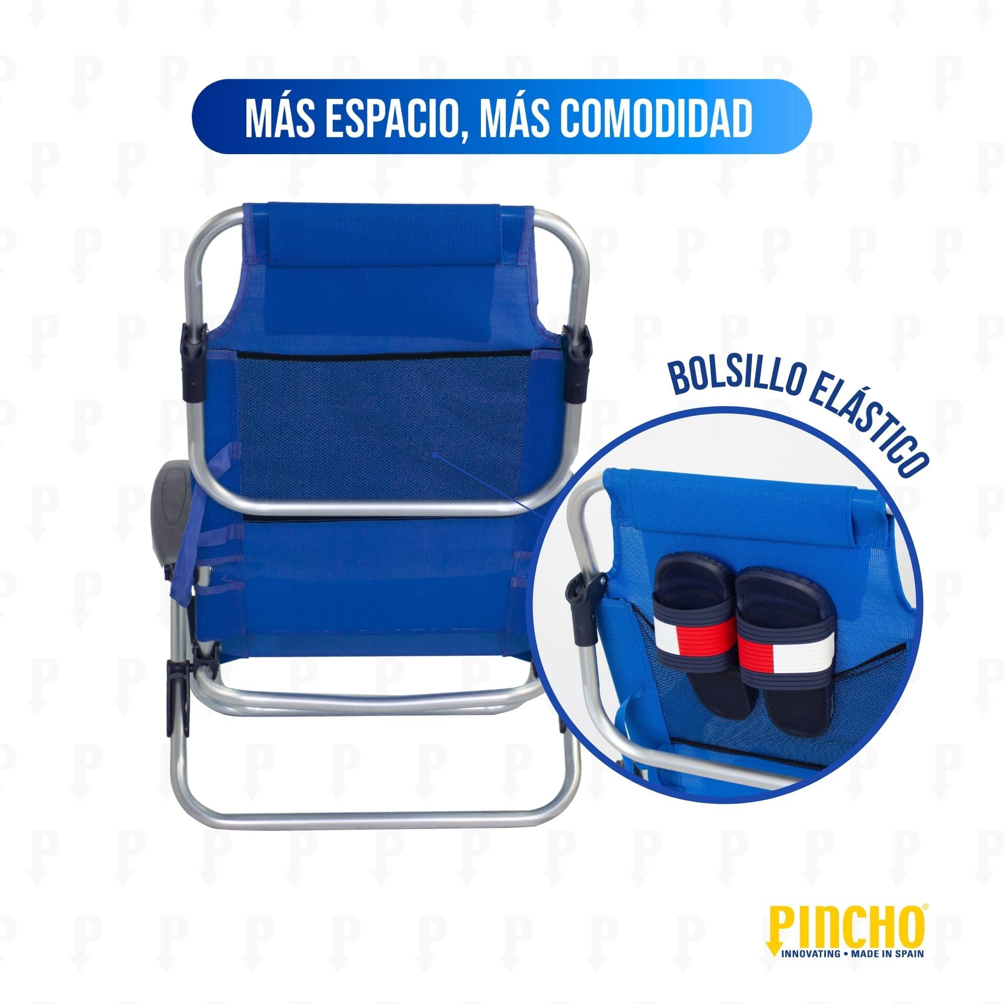 Pincho Silla de Playa Reclinable Aluminio 4 Posiciones Plegable Ligera Resistente 110kg textilene Transpirable con Reposacabezas y Bolsillos Azul Turquesa y Marino (2, Azul Marino)