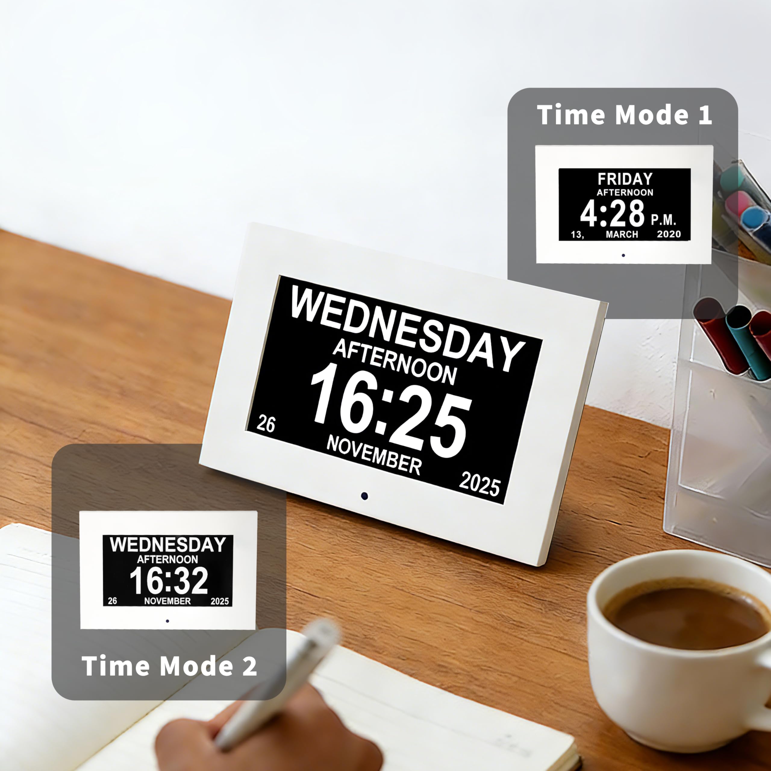 Demenz-Uhr, 17,8 cm, große Digitaluhr mit Datum und Tag, digitaler Kalender, leiser Wecker für Schlafzimmer, 12 Wecker und 20 Erinnerungen für Medikamente, Schlaf. Geschenke für Menschen mit Demenz