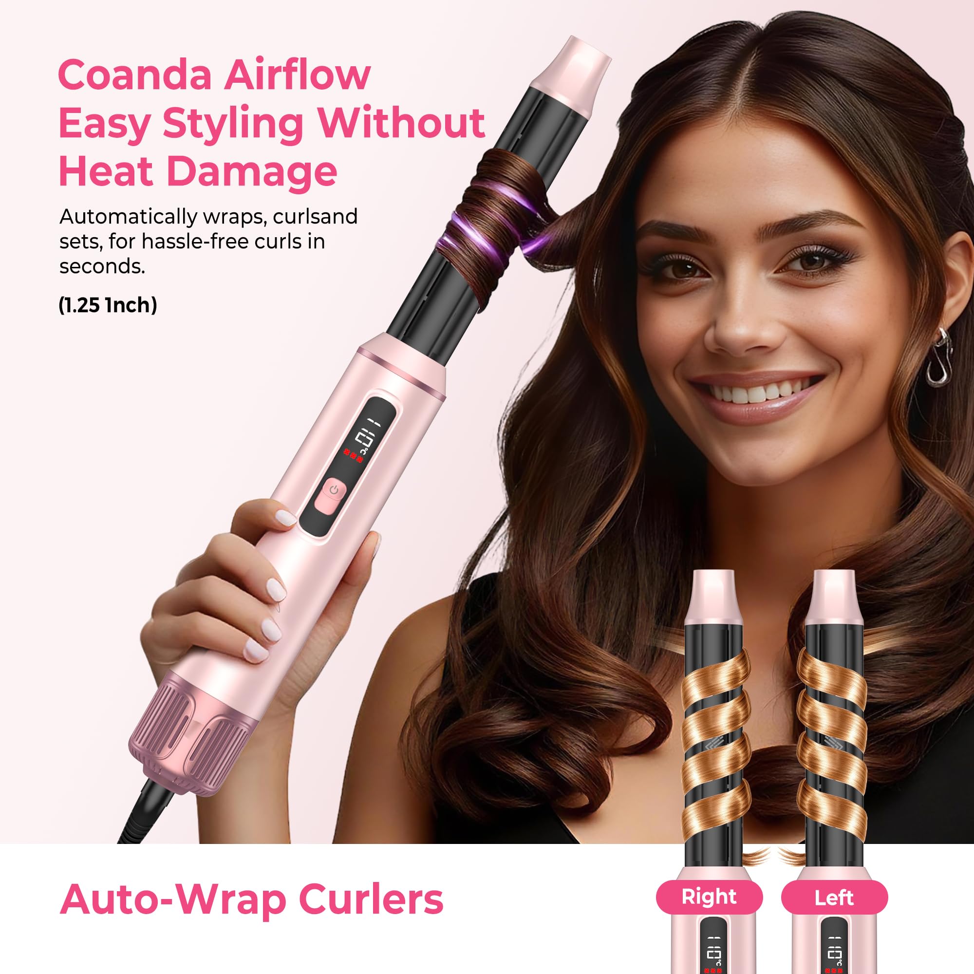 MogaWave Hair styler 5 in 1 Airbrush Haarstyler Air Styler mit LCD-Bildschirm und Temperaturanzeige 50-110℃ mit 1000W Haartrockner, Auto Air Culer, Warmluftbürste, Föhnbürste, Rundbürstenföhn