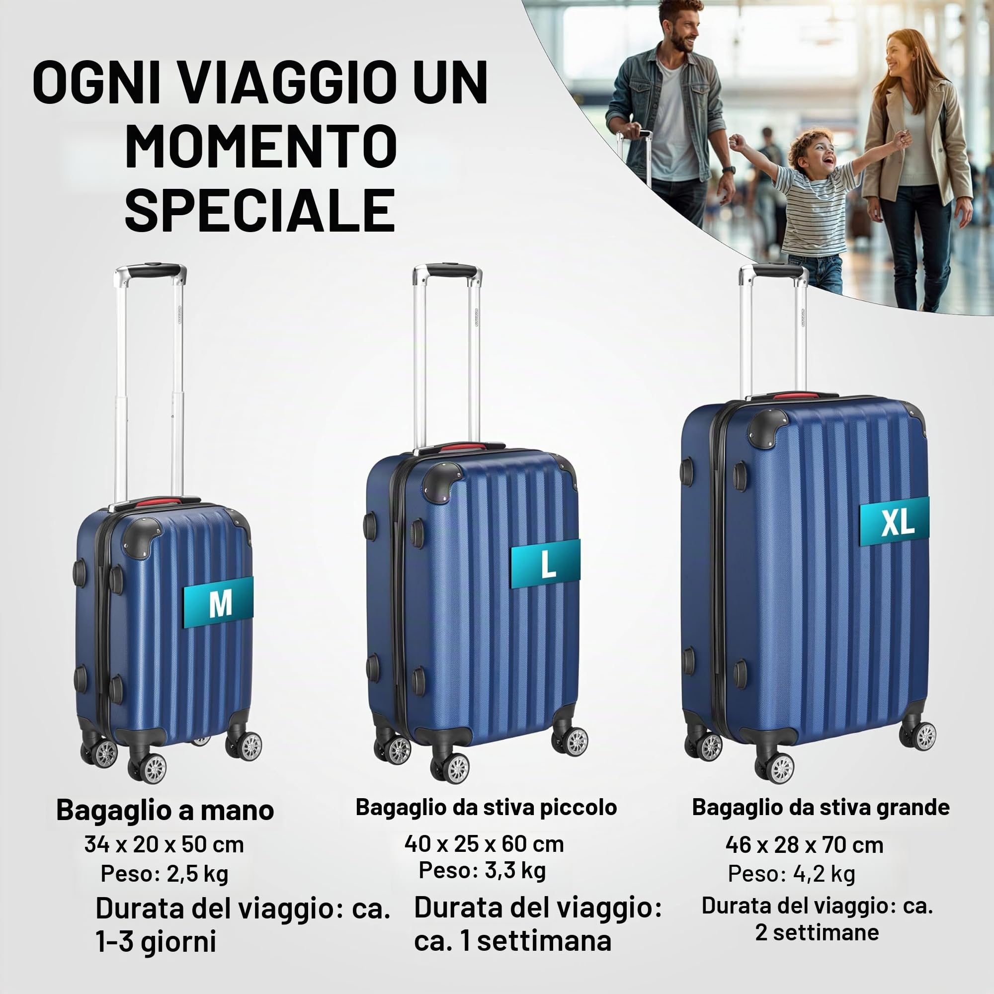 Monzana® Set di Valigie 3 Pezzi con Lucchetto Organizer Cinghia Maniglie Ruote Doppie Piedi Trolley Rigido M-L-XL